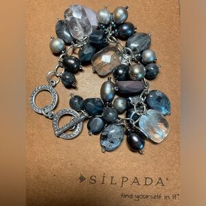 Silpada Vintage Sterling “Shades of Grey” Pearl Hematite ChaCha Bracelet
